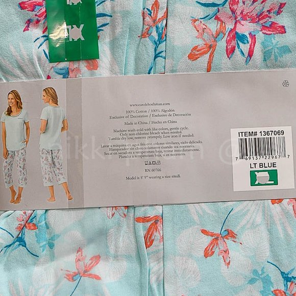 NWT Carole Hochman Ladies' 4-piece Pajama Set light blue - Picture 5 of 6
